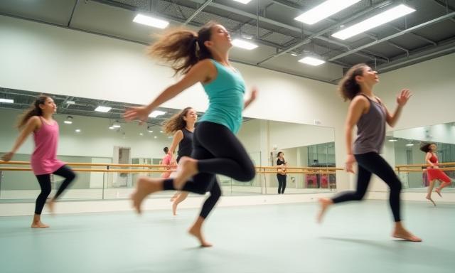 学生がムーブメントクラスで表現力豊かなダンスをしている様子